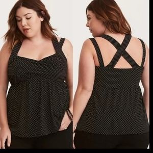 Torrid strappy black & white polka dot sweetheart neckline tank top hides tummy